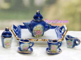   Dollhouse Porcelain Dinnerware Tea set Pot tray Coffee set 8PCS DC081
