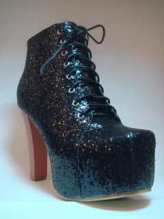 LASTCALL Womens Lace up Lita BLACK COLOR glitter high heels shoes SZ 
