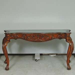  Elegant Carved Console Table Glass Top Accent 70L New 