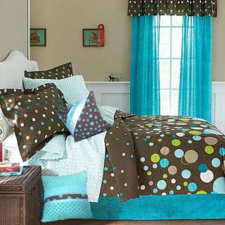   Polka Dot~Brown,Aqua Blue,Lime Green Comforter+Sheets+Pillow~Girl Teen