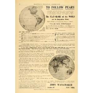  1910 Ad Flat Globe Disc Commander Peary John Wanamaker 