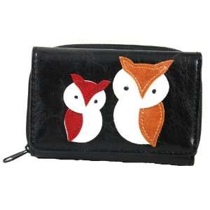  & Baby Owl Black Vegan Pleather Applicade Tri Fold Wallet Jewelry