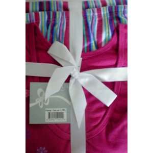  Flannel Tank Pajama PJ Set    L/XL    Hot Pink/Stripes 