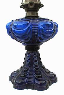 Antique 1890s EAPG Coolidge Drape Cobalt Oil Lamp  