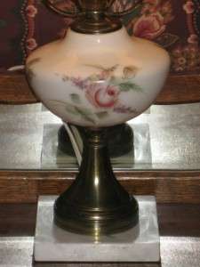 Vintage Hand Painted ROSE Hurricane GWTW Student Table Lamp  