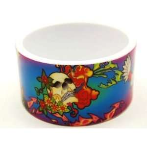   Skull and Flower Rockabilly Goth Punk Bangle Bracelet 