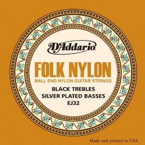  DAddario Folk Guitar Ball End Black Nylon/Silverplated 