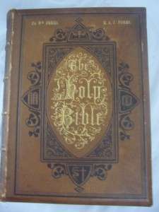 DEVOTIONAL FAMILY BIBLE. Leather Bound 1880 Fletcher  