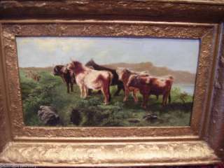 1890 Scottish Highland Cows Cattle Animal Oil Painting Antique 