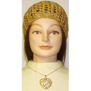  Hand Crocheted Metallic Gold Gimp Skull Cap Offered in 