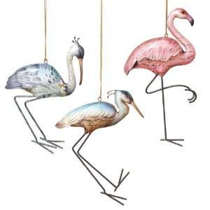 Seabird Capiz Christmas Ornaments Set of 3 Flamingo Pelican Sand Piper