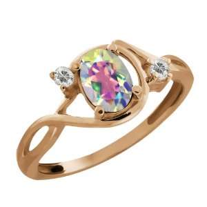   03 Ct Oval Mercury Mist Mystic Topaz and Topaz Gold Plated Silver Ring