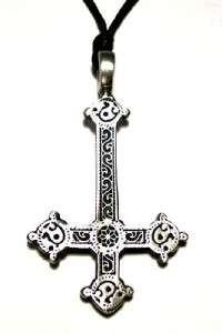 Ornate Silver Inverted Gothic Medieval Cross Satanic Blasphemy Pendant 