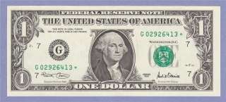   One Dollar STAR Notes 2001 CHICAGO G CHOICE CRISP $1 Bills CONSECUTIVE