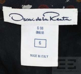 Oscar de la Renta Navy, Burgundy, & Cream Silk Sleeveless Dress Size 6 