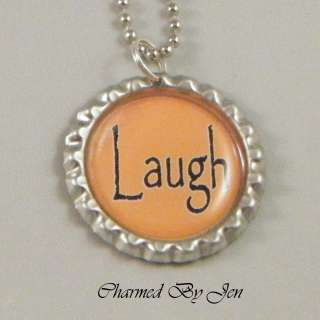 LAUGH Inspirational Word Saying Bottle Cap Charm Altered Art 