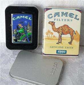 1996 Zippo, Joe Camel On Motor Cycle Cigarette Lighter, New In Box 