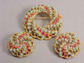 Sarah Coventry Multi Stone Wreath Brooch & Earrings  