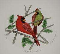 LINDA CULLERS LIMITED ED ETCHING CARDINALS RED BIRDS  