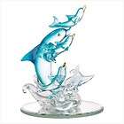BLUE DOLPHINS SPUN GLASS FIGURINE TABLE STATUE CAKE TOPPER Limited 