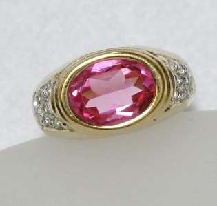   14KT Gold Electro Plated ESPO Simulated Pink Tourmaline CZ Ring size 5