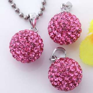 Pink Czech Crystal 925 Silver Ball Pendant Charms 1PC For Necklace 