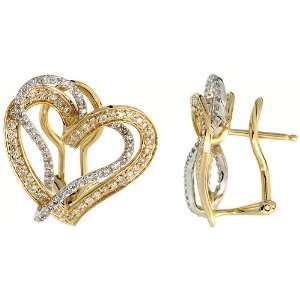  14k Two tone Gold Interlacing Hearts French Clip Earrings 