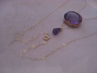   VICTORIAN 9CT GOLD GOOD QUALITY REAL AMETHYST DANGLY PENDANT NECKLACE