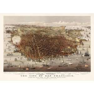  Antique Birds Eye View Map of San Francisco (ca. 1878) by 