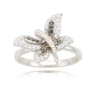  10k White Gold Butterfly White and Black Diamond Ring (1/4 