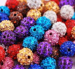 50p 9MM Disco Crystal Ball Beads 8Colors+Braid Chain Fit DIY Charms 