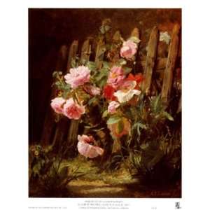   by a Garden Fence by Alfred frederic Lauron 22x28