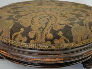 Antique Victorian Round Tapestry Footstool Gout Stool Foot Rest  
