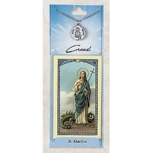   Martha Pewter Patron Saint Medal Necklace Pendant with Catholic Prayer