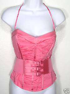 NWT BEBE PINK RUCHED CORSET BUSTIER BLOUSE TOP L  