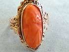 VICTORIAN 10 K YELLOW GOLD LADY PROFILE CARVED NATURAL CORAL CAMEO 