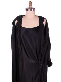 Vintage Black Silk Satin Flapper Dress 1920s Deco Wrap Style 42 42 43 