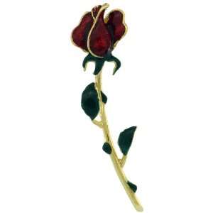  Sterling Silver Enameled Red Rose Pendant (Gold Finish), 1 