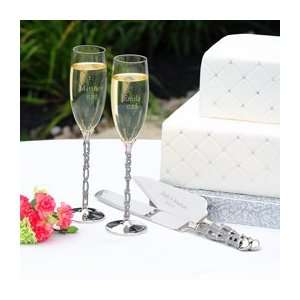  Personalized Love Champagne Flutes & Cake Server Set 