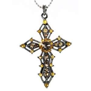  Topaz Brown Austrian Crystals Cross Necklace Jewelry