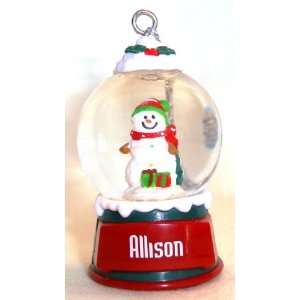  Allison Christmas Snowman Snow Globe Name Ornament 