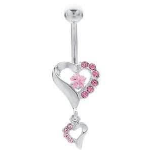  PINK Hollow SWEET HEARTS Dangle Belly Button Ring 