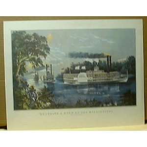  Rounding a Bend on the Mississippi by Currier & Ives 15x11 