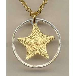   Beautifully Cut out & 2 toned Bahamas Starfish   coin Necklace Beauty