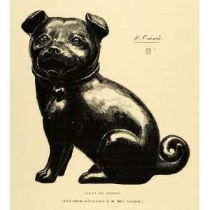  1883 Wood Engraving Bronze Incense Burner Dog Japanese Art 
