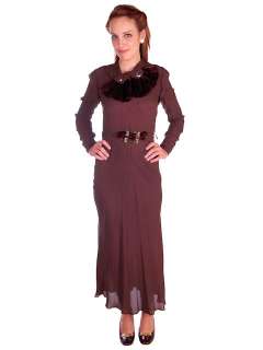 Vintage Rosy Brown Rayon Dress Velvet Trim Bias Cut 1930s 35 29 34 