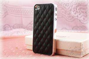   Designer Quilted Leather Chrome Case Cover for Apple iPhone 4 4G