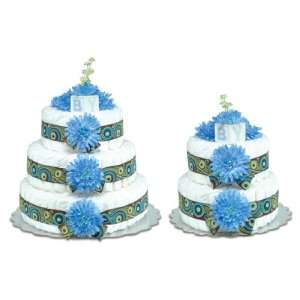  Blue Mums w/Blue & Pistachio Swirls Trim Diaper Cake Baby