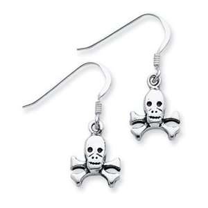  Sterling Silver Skull & Bones Dangle Earrings Jewelry