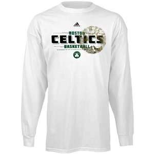 adidas Boston Celtics Bank Shot Long Sleeve T Shirt   White (XX Large 